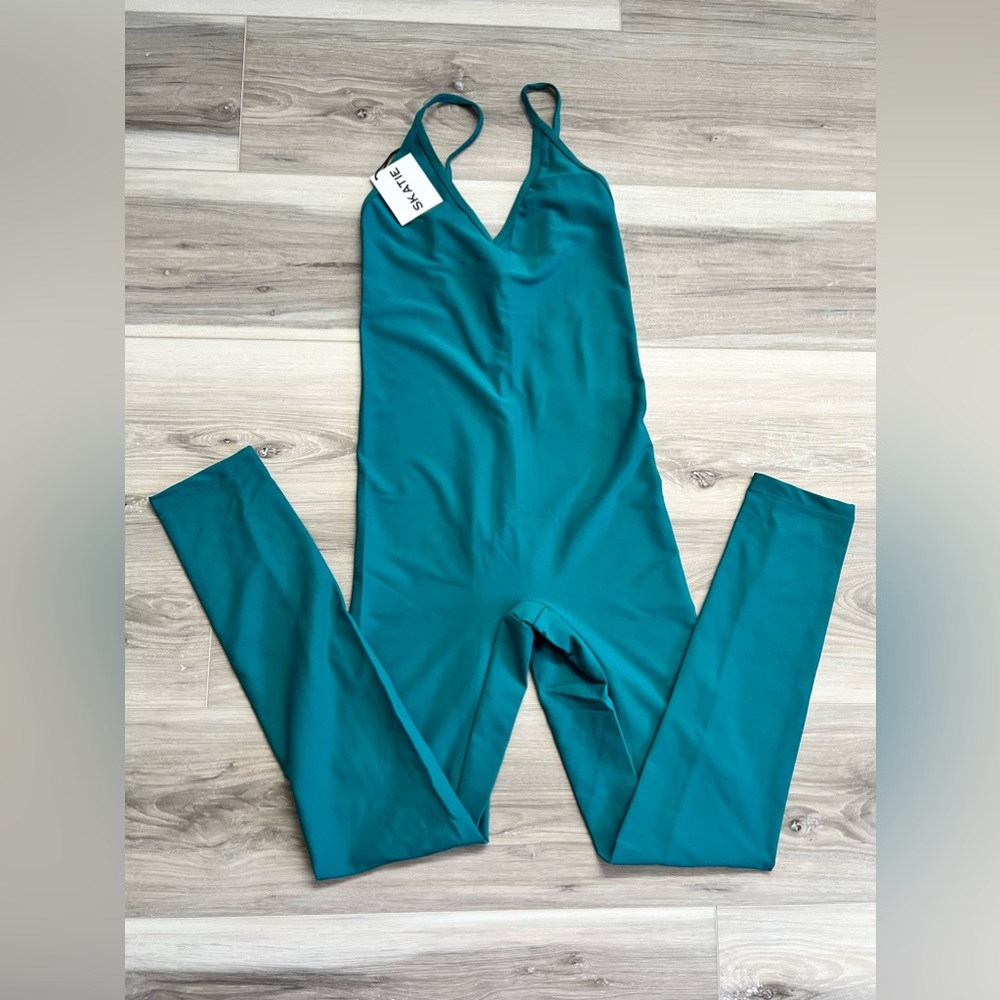 Skatie Teal V-Neck Spaghetti Strap Jumpsuit